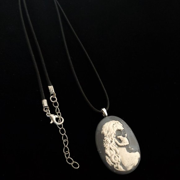 Handmade Ceramic Grey Skull Cameo Pendant Necklace - Picture 7 of 15